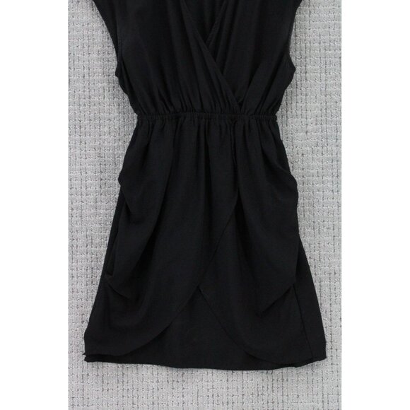 H&M Wrap Dress Womens Size 4 Black Solid Casual Sleeveless Pull On V Neck - Picture 3 of 7